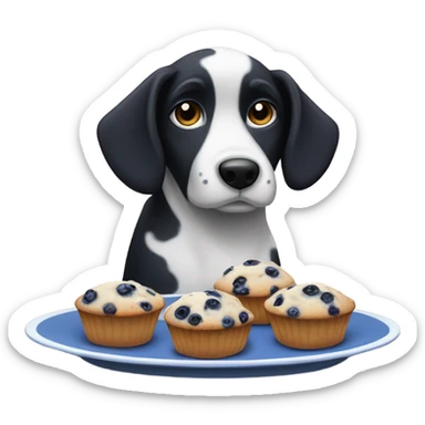 black and white dog with blueberry muffins  sticker
