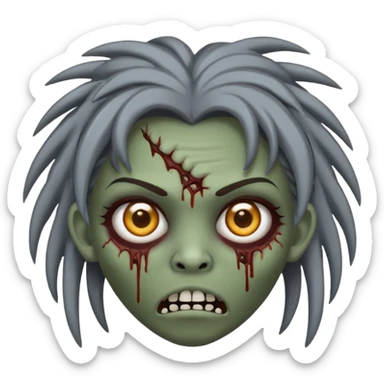faça uma garota zumbi com cabelos acima dos ombros da cor castanhos escuros e com franja curta sticker