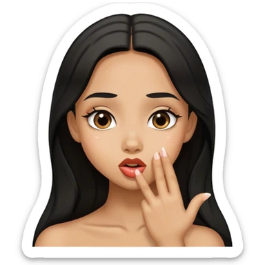 Tan girl with black long hair sending kisses  sticker