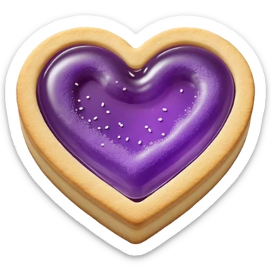 Realistic shortbread cookie in the shape of a heart with purple pastel jelly middle filling and sprinkled powder sugar on top. sticker