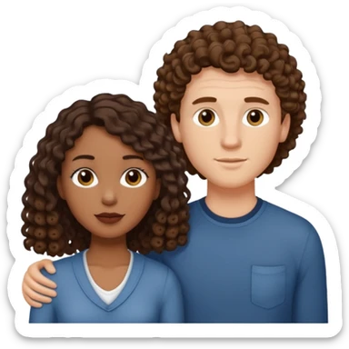 Interracial couple, taller white male with short straight medium brown hair, shorter mixed toned woman with long curly dark brown hair  sticker