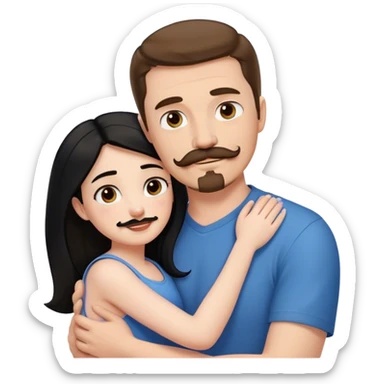 Couple, Tall strong white man with brown hair mustache and goatee, hugging small pale woman long with black hair sticker