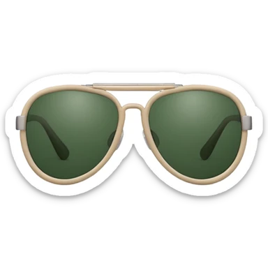 minimalist aviator sunglasses with light beige frame and dark green lenses, Apple emoji style, no text sticker