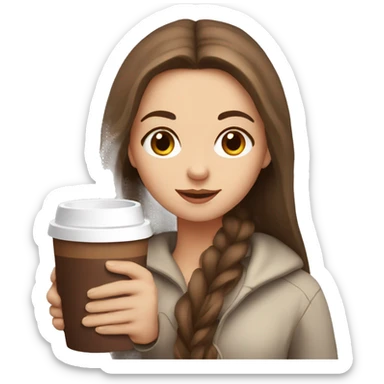 White girl with brown long hair and hot chocolate  sticker