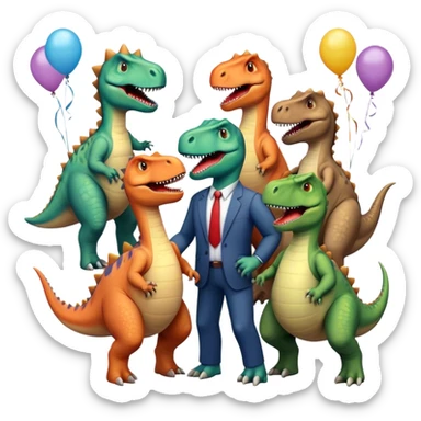 office dinosaurs in office clothes celebrating birthday sticker
