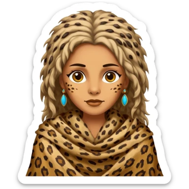 ancient hairy woman, tattered leopard skin shawl sticker