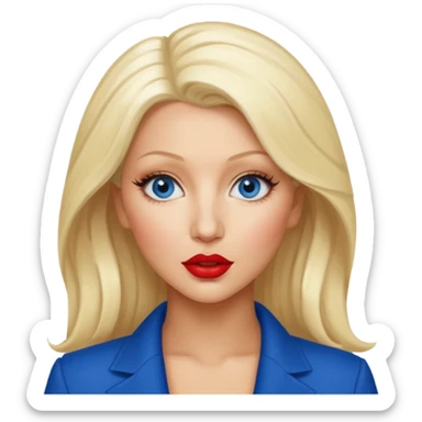 Christina Aguilera blonde hair, blue eyes, red lip sticker