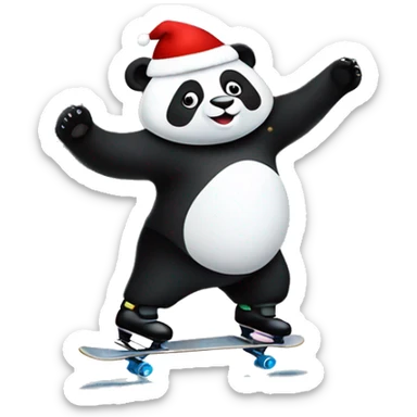 Panda wearing a Santa hat ice skating on a pond with Christmas lights  sticker
