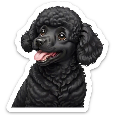 Cinematic Cute Yawning Black Poodle Portrait Emoji, Head tilted slightly with a dramatic, wide-open yawn, displaying a soft, curly jet-black Fur with a refined texture, floppy ears slightly drooping, round dark eyes barely open in drowsy contentment, Simplified yet irresistibly adorable features, highly detailed, glowing with a soft, cozy glow, high shine, relaxed yet expressive, stylized with a touch of whimsy, bright and endearing, soft glowing outline, capturing the essence of a sleepy yet affectionate companion, so drowsy it feels like it could stretch right out of the screen and curl up for a nap! sticker
