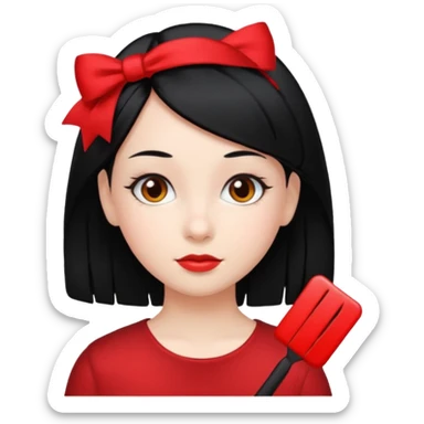  girl with black hair and red color hairclip sticker