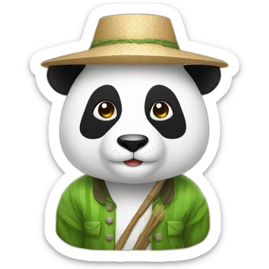 panda with rice farmer hat sticker