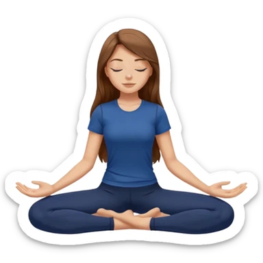 Brown long haired white girl with closed eyes in dark blue leggings and a black t-shirt sits on the splits sticker