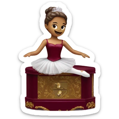 burgundy music box with ballerina standing back sticker