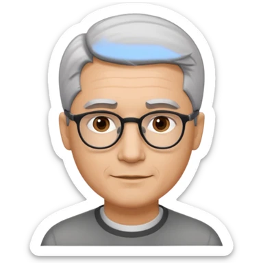 A man emoji with light skin, neatly combed short gray hair parted to the side, straight dark eyebrows, brown eyes behind black-framed glasses, an oval-shaped face, a small nose, and a subtle smile with no facial hair. sticker