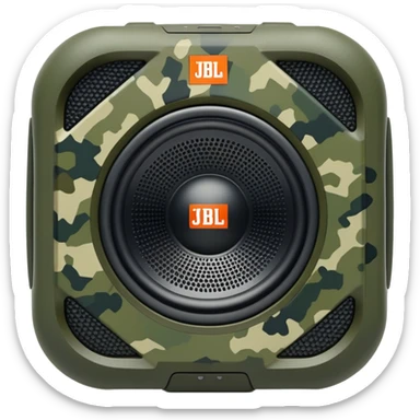 Geometric JBL Clip 4 speaker with olive green digital camouflage pattern, iOS emoji style sticker