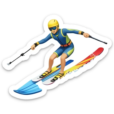 An icon featuring a close-up collage of water skis, splashing water across the surface. The design highlights the motion of the skis cutting through the water. Transparent background emphasizes the thrill of water skiing. sticker