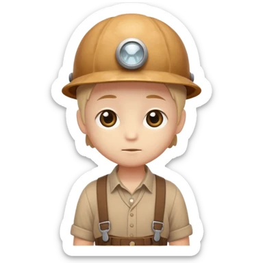 Shelly has a small, chibi-style body with a large ammonite-shaped head that looks like a beige fossil shell. One side of her head has a dark opening, making it clear she isn’t human. Her face is simple and soft, with big round eyes. She wears a brown suspender outfit over a lighter shirt sticker