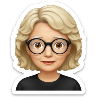 woman 70 years old, short blonde weavy hair, brown eyes and round dark glasses sticker