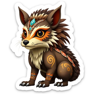 a colorful dark edgy realistic vernid-fionbri-creature with tribal markings full body sticker