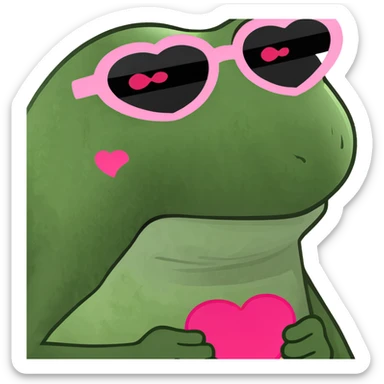 bufo frog with heart-shaped pink sunglasses holding a rainbow cocktail sticker