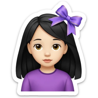 little girl with ribbon hairclip, long black hair sticker