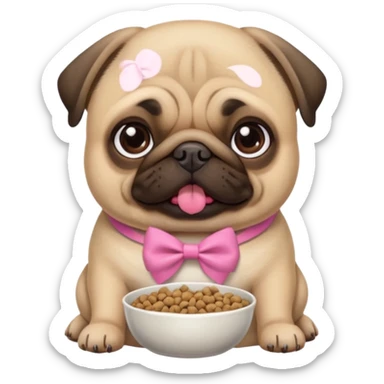 Pug com laço Rosa comendo ração sticker