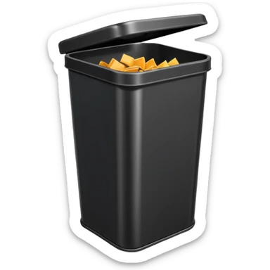 Black square trash can with opened lid sticker