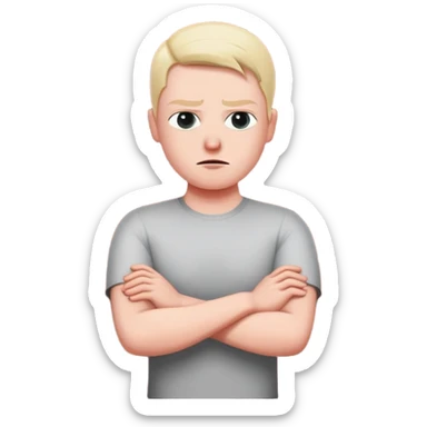 person building brick wall between themselves and others, emotionally distant expression, arms crossed defensively, turning body away from connection, cold eyes avoiding eye contact, visible barrier or shield symbol sticker