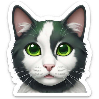 fluffy tuxedo cat with green eyes and green collar sticker