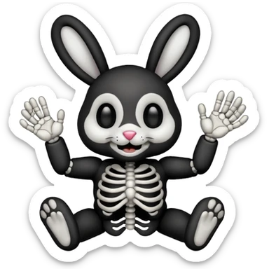 Emoji tête de peluche Lapin squelette noire qui fait bonjour de la main  sticker