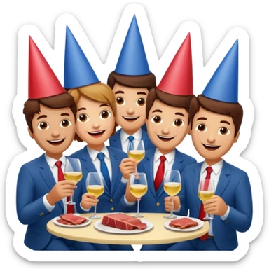 corporate executives enjoying wine Party at a french SPAM meat cafe LANDSCAPE  sticker