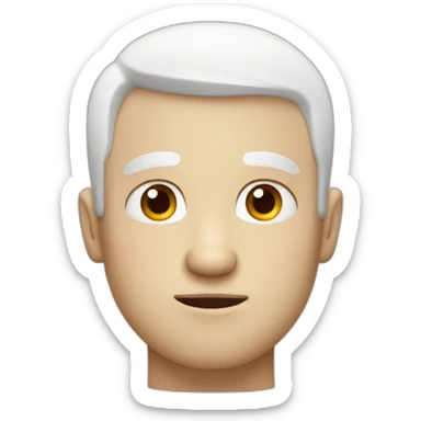 Man looking emotionless or depressed, white short hair, white skin, red nose sticker