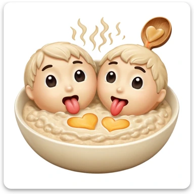 two bowls of oatmeal with tongues on the bowl that are kissing  sticker