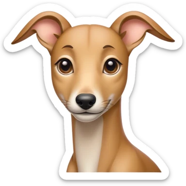 Cinematic Noble Fawn Greyhound Portrait Emoji, Poised and regal, with a slender, aerodynamic build and a smooth, elegant fawn Fur, deep-set soulful eyes, Simplified yet sharp and sophisticated features, highly detailed, glowing with a soft, dignified glow, high shine, intelligent and agile, stylized with an air of grace, focused and attentive, soft glowing outline, capturing the essence of a watchful and swift companion, so majestic it feels as though it could dash out of the screen with effortless authority! sticker
