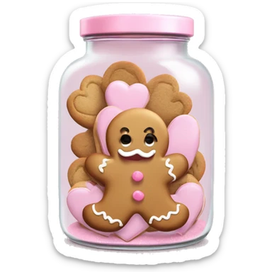 realistic glass cookie jar with pale pink lid with isolated light pink heart gingerbread man cookies full sticker
