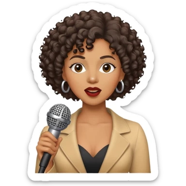 Black woman jazz singer, short curly hair, holding a microphone, singing sticker