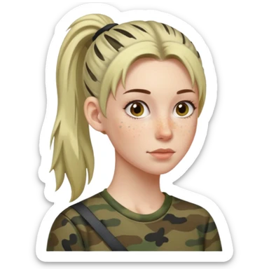 Skinny white woman in camo hair in pony sticker
