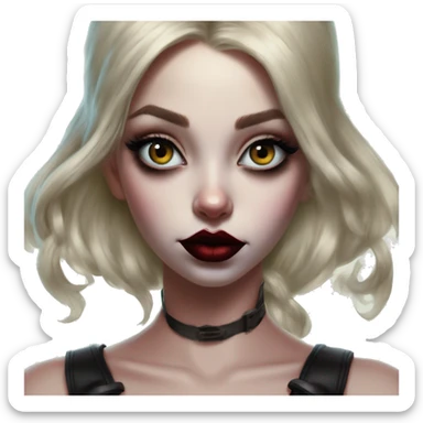 Fairy Jasmine in Harley Quinn style, oil paint, mysterious eyes, intricate lips, masterpiece portrait, odd perspective, beautiful, desirable, logical sticker