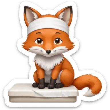 A small fox patient with bandaged tail, sitting shyly on the exam table.
 sticker