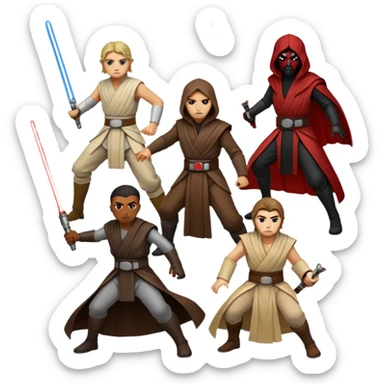 Four jedi and Four Sith fighting sticker