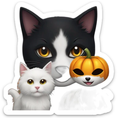 Black cat and two white dogs and Halloween pumpkin and Elvira mistress of the dark sticker