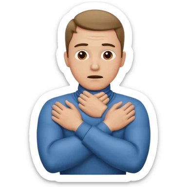 man choking himself emote both hands around neck arms crosse sticker