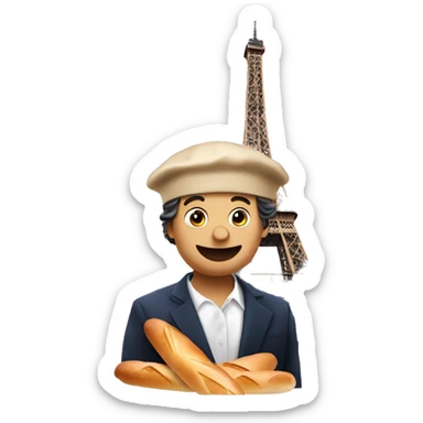 face with baguette wine chesse beret eiffel tower  sticker