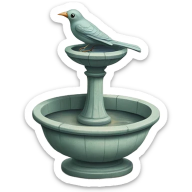 Vintage bird bath with a small bird in courtyard  sticker