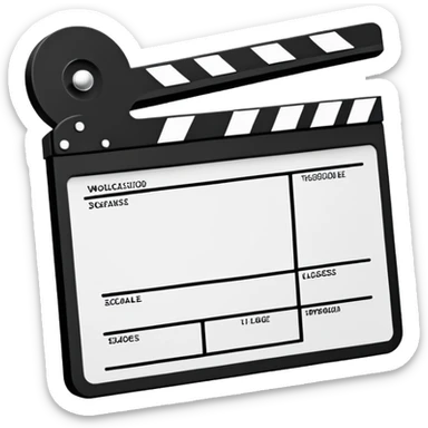 minimalist film clapperboard outline with basic shapes, black lines only, no fill sticker