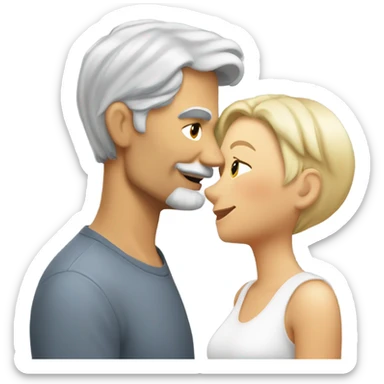 Handsome greying man with long hair kissing blond athletic woman with pixie cut sticker