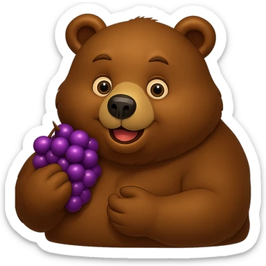 Make the grapes purple and the bear more chunky, keep no background. The style should be consistent with the original image's look. sticker