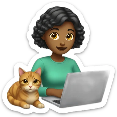 Girl with a cat and a laptop sticker