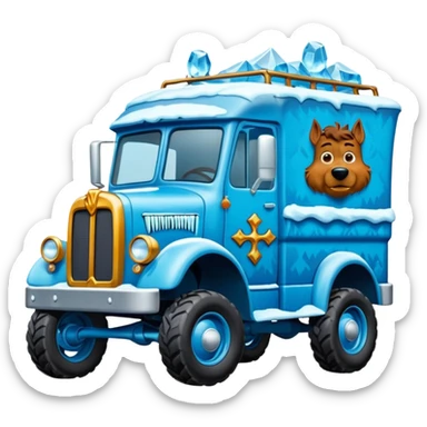 The Flintstones shiny crushed-dark-ice-blue crystal frozen Scooby Doo 1912 antique long-wheelbase cab over off-road low rider moving truck  sticker