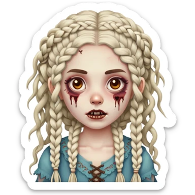 Zombie girl with knotless braids and boho curls sticker
